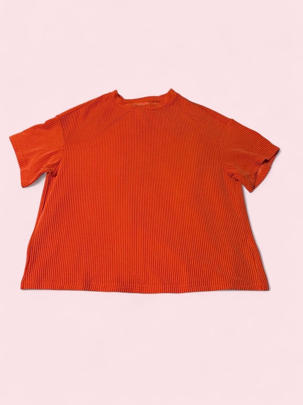 Boutique Women's Short Sleeve Oversized Ribbed Crewneck Top - Orange